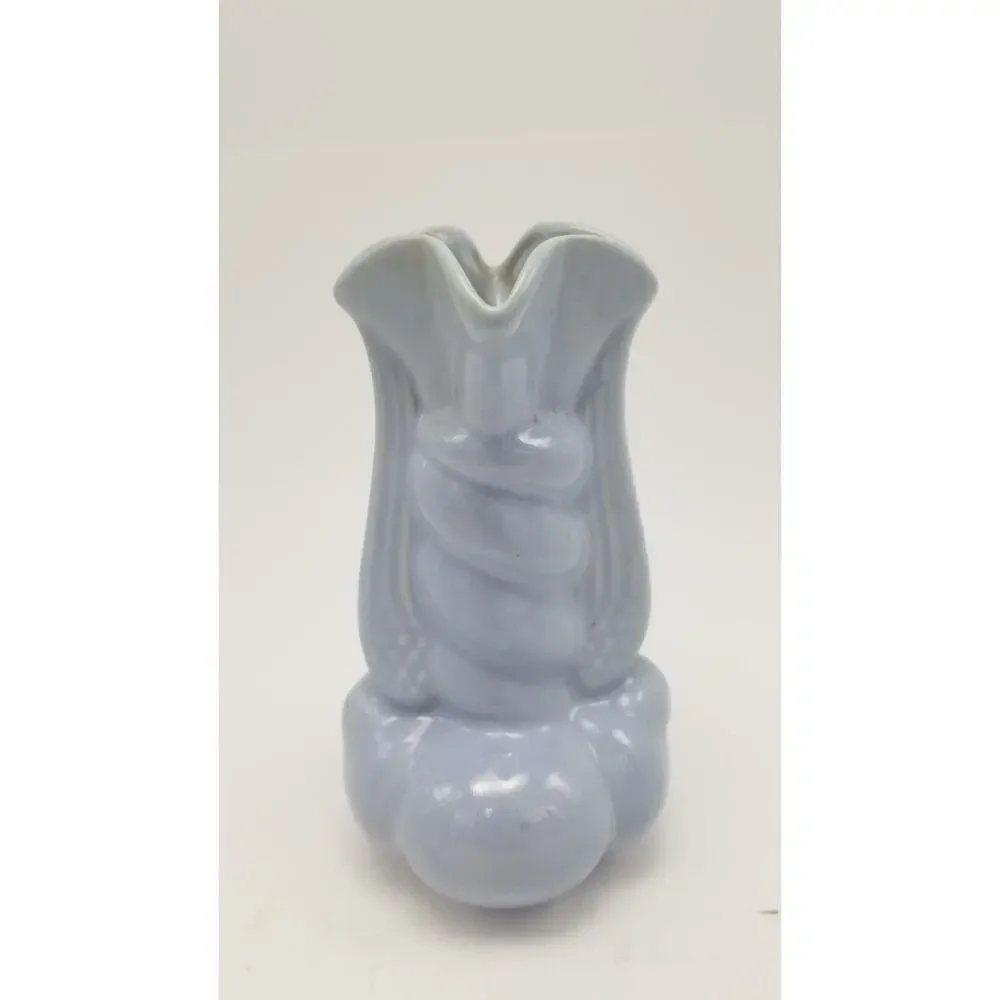 Vintage Niloak Pottery Winged Victory Twist Bud Vase 1940s WWII Blue Art Ceramic